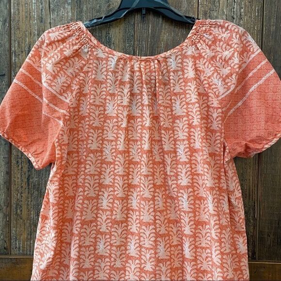 Hester Orchard Sz M BOHO Orange Print Pheasant Cap Sleeves Relaxed Blouse - Picture 7 of 10